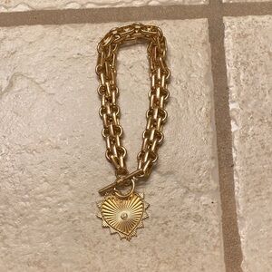 8” Gold Tone Heart Pendant Chain Bracelet